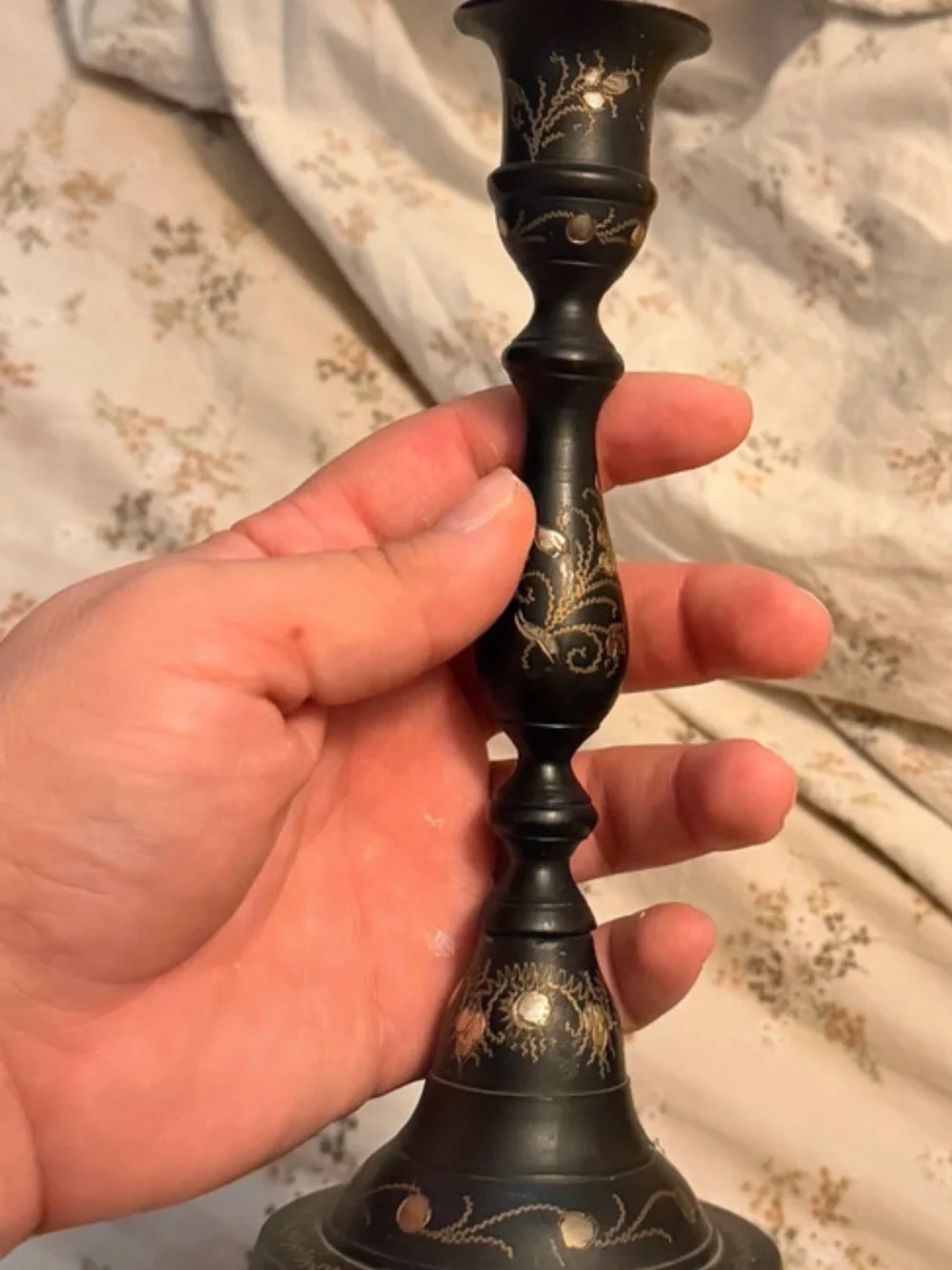 Black Decorative Candle Holder with Gold Accent